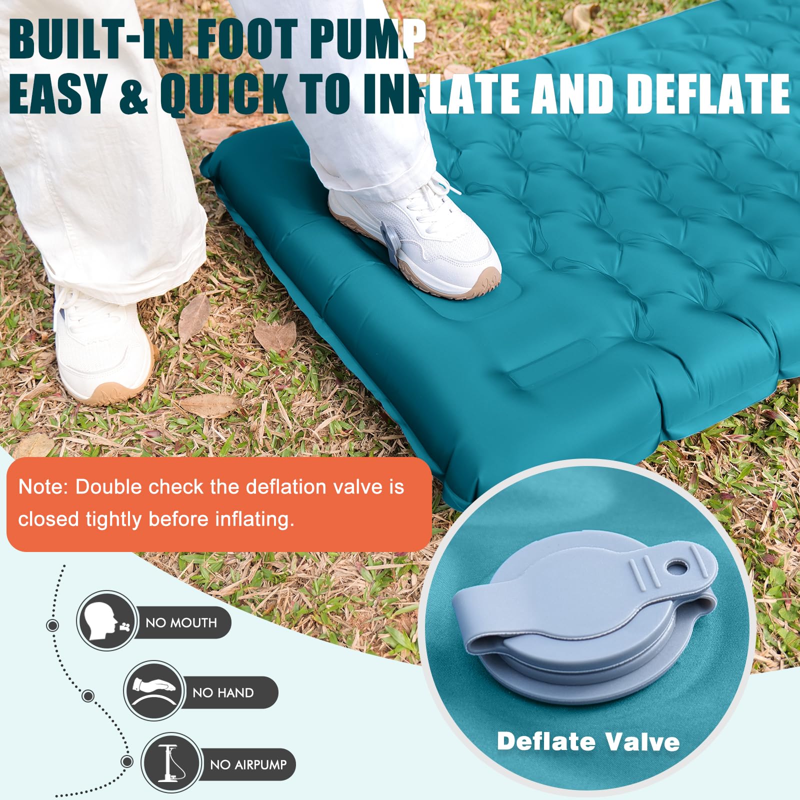 GDREAMT - Almohadilla de dormir inflable para acampar con almohada, grosor extra de 4 pulgadas con bomba integrada, colchón de aire compacto y ultraligero para mochileros, senderismo, tienda de