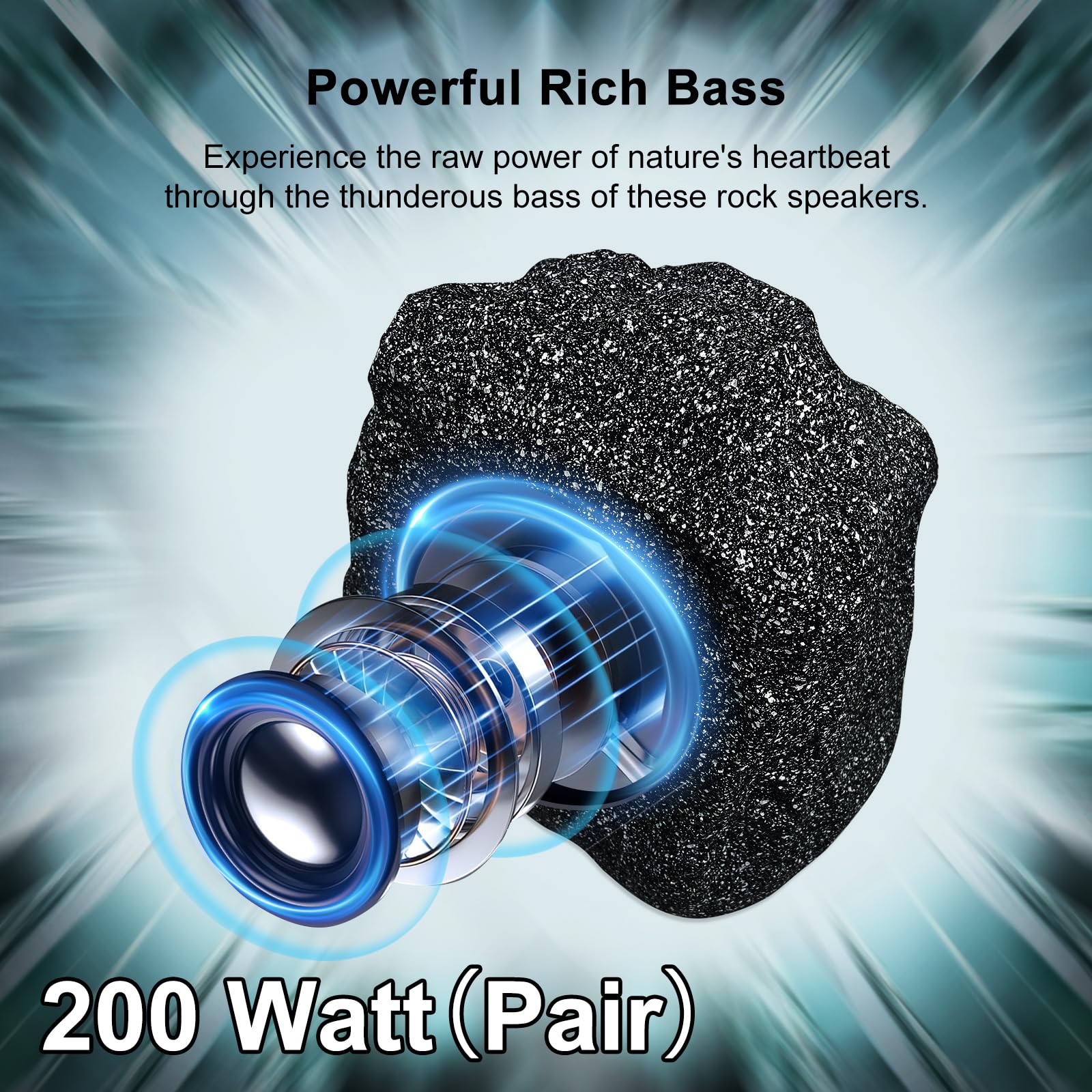 Herdio Outdoor Rock - Altavoces Bluetooth con cable IPX7, impermeable, 400 W, material de resina para todo tipo de clima, para cubierta, piscina, patio, jardín, barbacoa (1 par negro)