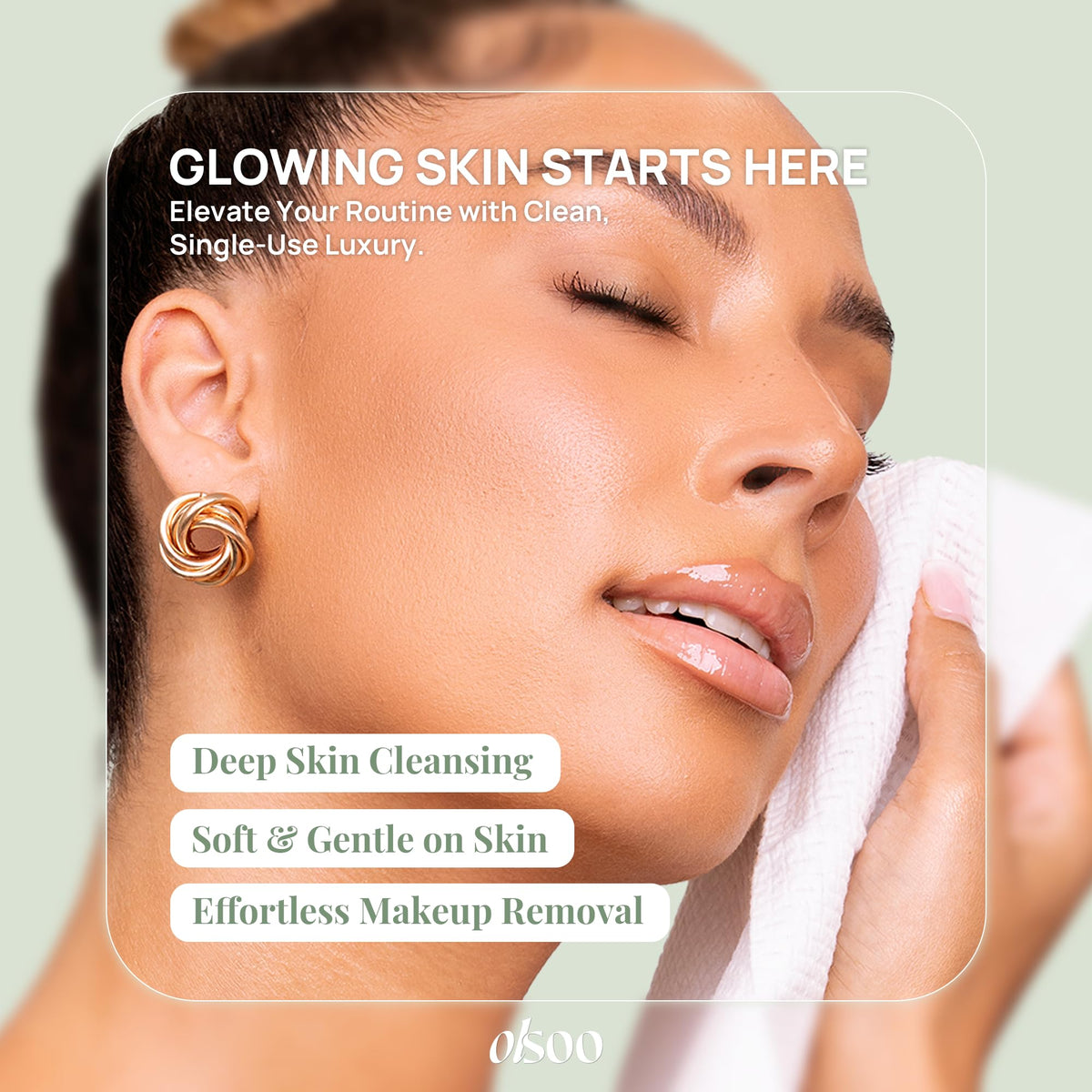 OLSOO Toallas Faciales Clean Face Towels XL® – 100% viscosa, con certificación OEKO-TEX, toallas desechables ultrasuaves, superabsorbentes y ecológicas para todo tipo de piel (50 unidades)