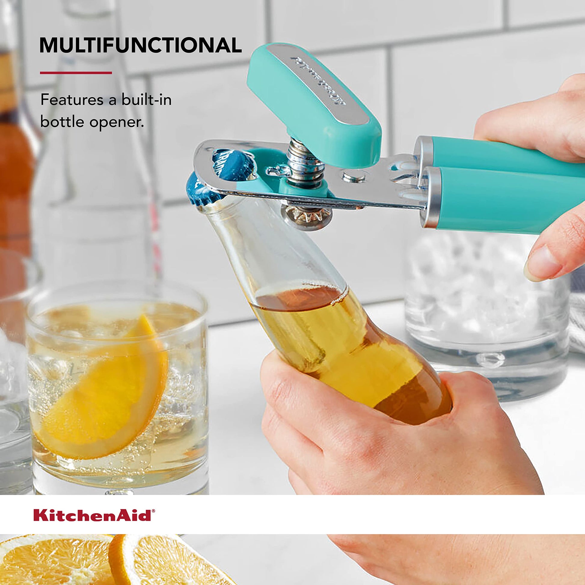 KitchenAid Abridor de latas/abrebotellas multifunción clásico, 8.34 pulgadas, Aqua Sky