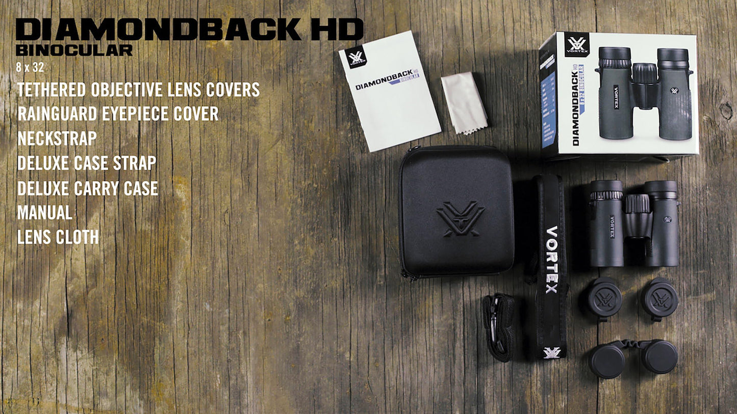 Vortex Optics Diamondback HD 8 x 32 Binoculares - Sistema óptico HD, Agarre Antideslizante, Impermeable, a Prueba de Niebla, a Prueba de Golpes, Incluye Estuche de Transporte Ilimitado, garantía