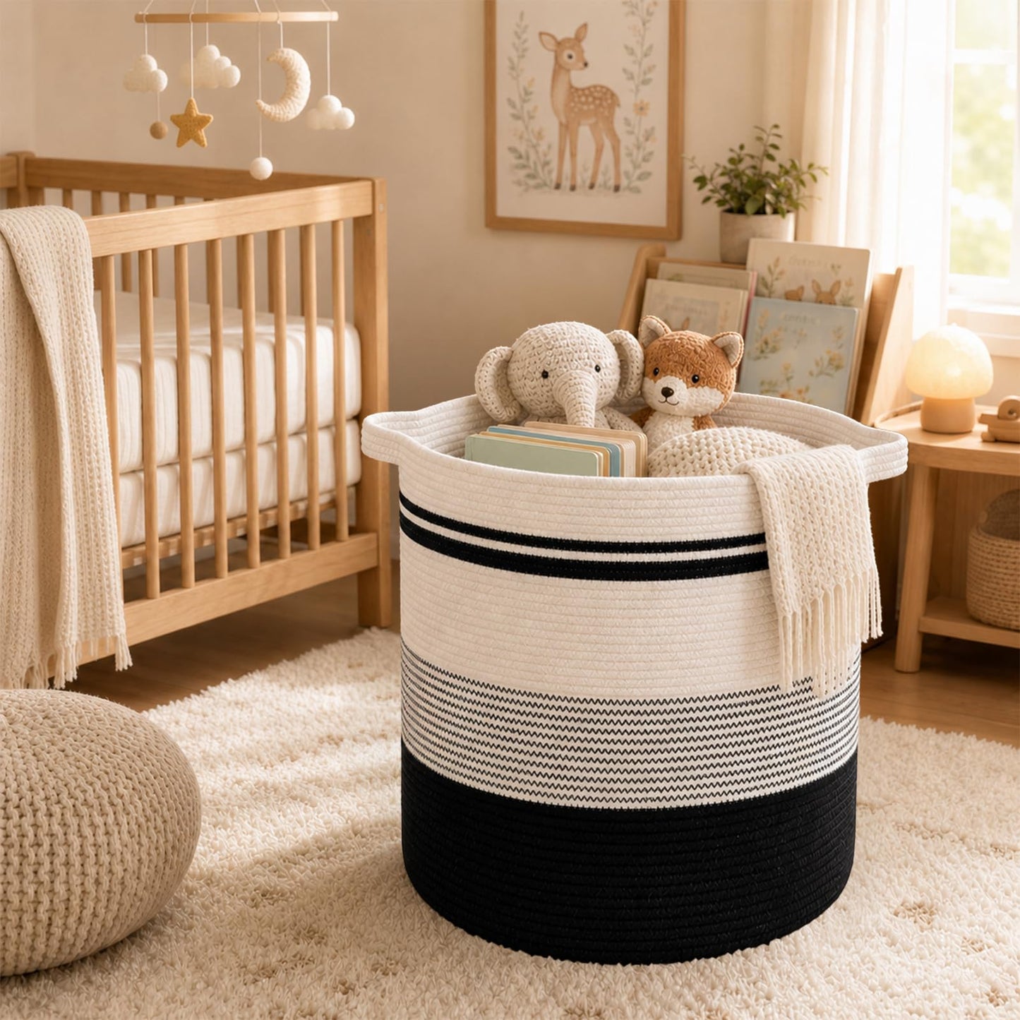 OIAHOMY - Cesta de lavandería de 80 litros, cesta de almacenamiento con asas, cesta decorativa para sala de estar, cesta de almacenamiento tejida para contenedores de juguetes, almohadas, mantas,