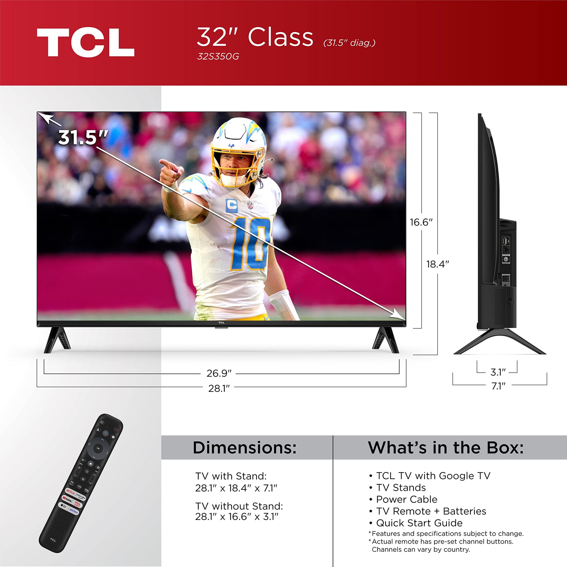 Smart TV LED TCL Negro 32 Pulgadas FHD Clase S3 con Google TV y Control por Voz, 2023