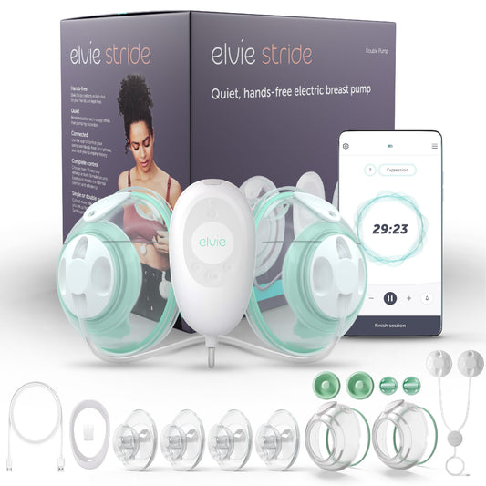 Elvie Stride Extractor de leche de grado hospitalario, controlado por aplicación, manos libres, portátil, ultra silencioso y eléctrico con 2 modos, 10 ajustes y capacidad de 5 onzas por taza