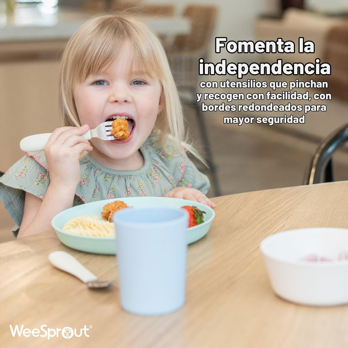 WeeSprout - Utensilios para niños pequeños, 3 tenedores y 3 cucharas, acero inoxidable 18/8 y silicona de grado alimenticio, asas gruesas de fácil agarre, longitud perfecta para nuevos