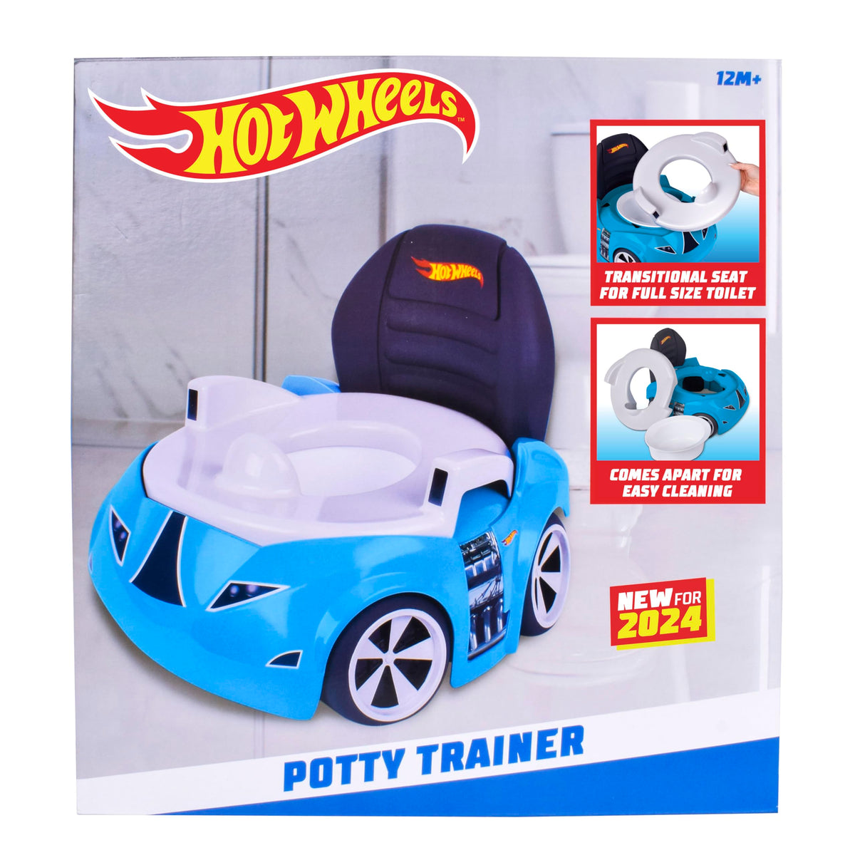 Hot Wheels Asiento de Inodoro Azul de Carreras para Entrenamiento de Orinal, Incluye Asiento de Inodoro Desmontable para Niños Pequeños y Orinal para Niños, para Edades de 12 Meses en Adelante