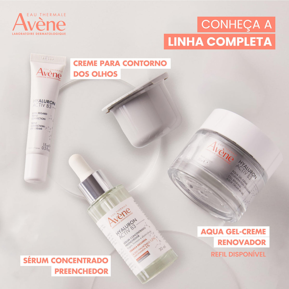 AVENE Hyaluron Activ B3, Contorno de Ojos, Triple Corrección, Descongestiona y Mejora Luminosidad, 15ml