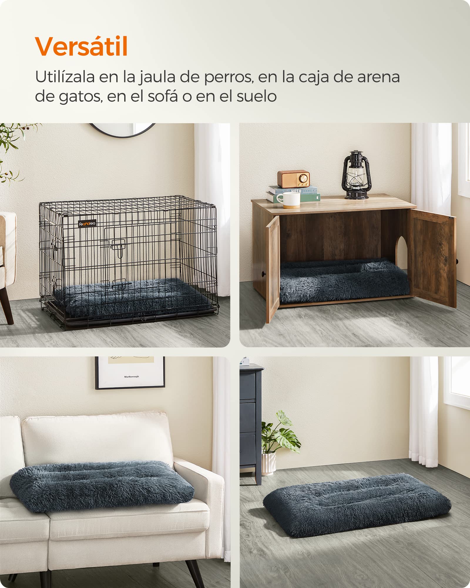 Feandrea Cama para Perros, Sofá para Mascotas, 110 x 73 cm, Lavable a Máquina, con Cojín, Gris Oscuro MPGW203G02