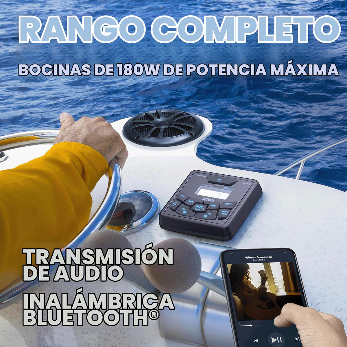 Paquete de Altavoces y Receptor Marino Boss Audio Systems Bluetooth Negro, IPX6 Resistente al Agua, Dos Altavoces de 6.5" y Un Receptor
