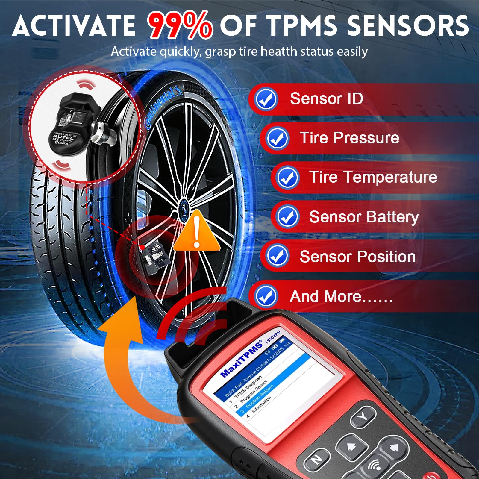 Autel MaxiTPMS TS508WF Herramienta de reinicio (original 2025 nueva) actualizada de TS508, TS601, programa MX-Sensores (315/433 MHz), activar/reiniciar todos los sensores, TPMS restablecer,
