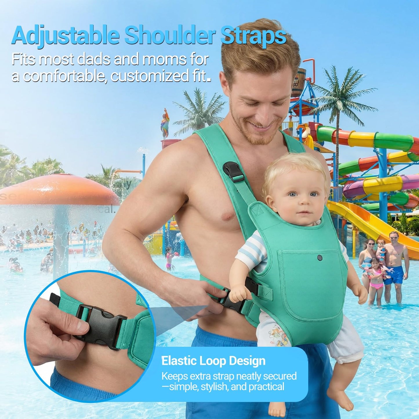 Portabebés de neopreno para bebés recién nacidos a niños, ergonómico e impermeable para el pecho con correas ajustables, transpirable y ligero, equipo de uso para verano, piscina, natación y playa