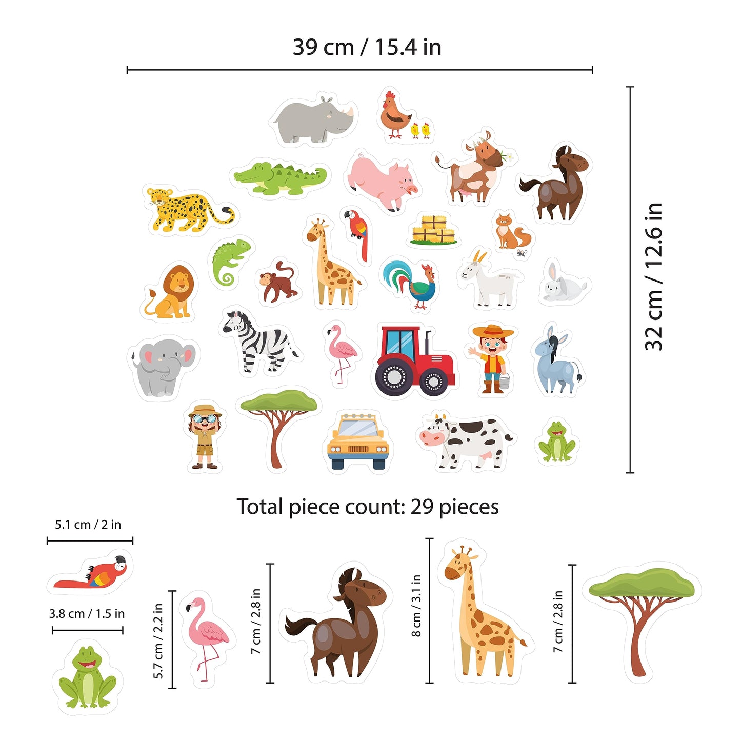 WALPLUS - Calcomanías de gel para ventana para niños pequeños, calcomanías de ventana, removibles, reutilizables, para cuarto de bebé, aula, suministros para fiestas, safari y animales de granja, 28