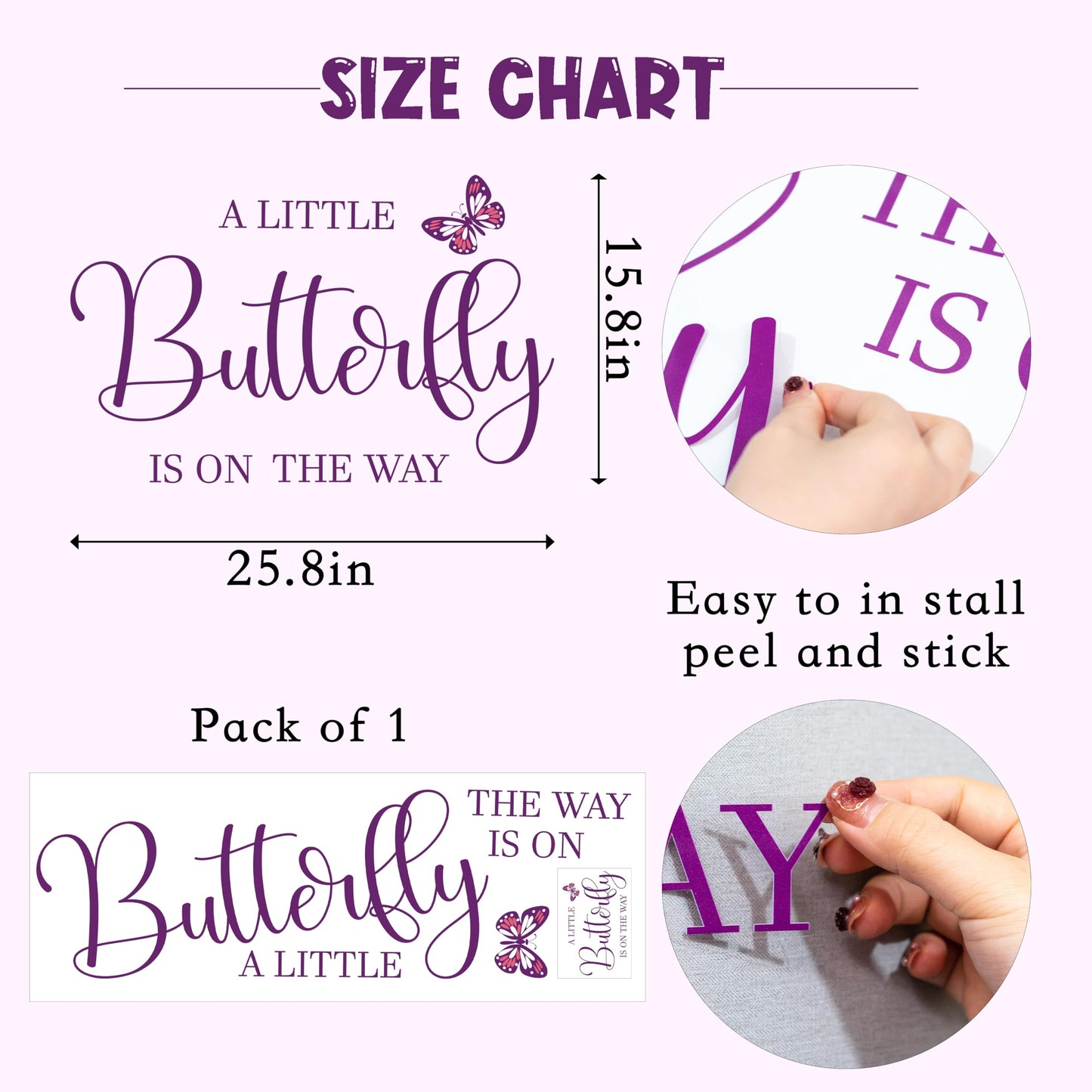Letrero calcomanía para fiesta de baby shower con diseño de mariposa, diseño de mariposa, diseño de mariposa, diseño de género para niña o niño (calcomanía de mariposa morada)