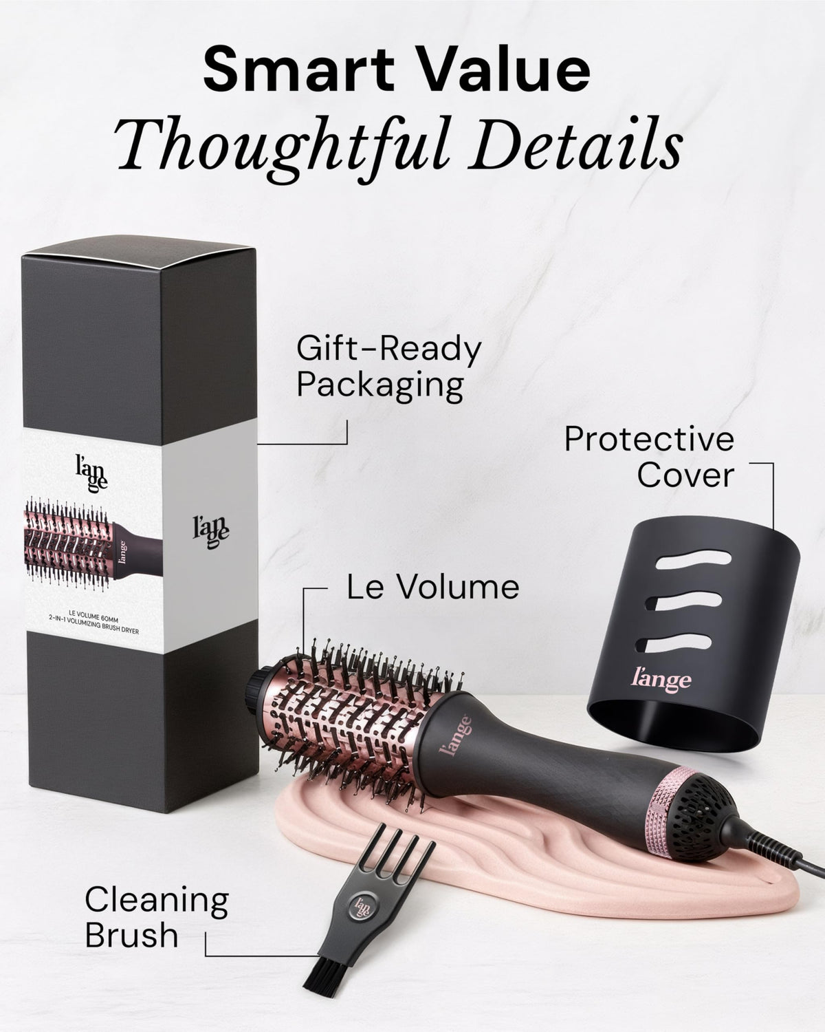 Cepillo Secador de Titanio L'ANGE HAIR Negro 2 en 1 para Cabello Suave y sin Frizz