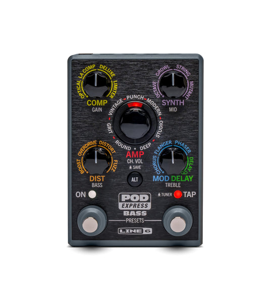 LINE 6 POD Express, bajo con 7 amperios, 7 cabinas y 17 efectos, incluyendo un looper