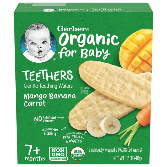 Gerber Teethers Baby Snacks para Bebé Galletas para Bebé Saludables Importadas - 24 teethers - 1.7oz (Mango Banana Carrot)
