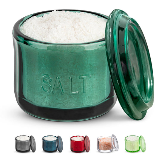 KooK Salero de vidrio con tapa, vidrio prensado en relieve, recipiente de almacenamiento transparente, para café, azúcar, especias y dulces, 296 ml (color verde esmeralda)