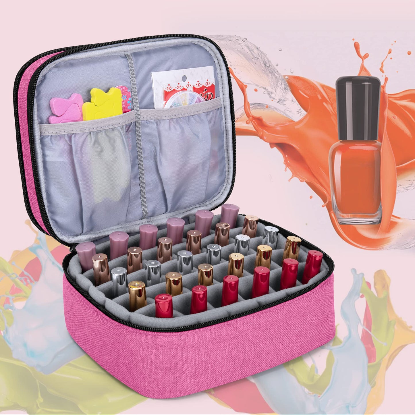 (Version 2: Hold 30 Bottles(15ml), Pink) - Luxja Nail Polish Carrying Case - Holds 30 Bottles (15ml - 0.5 fl.oz), Double-layer Organiser for Nail Polish and Manicure Set, Pink