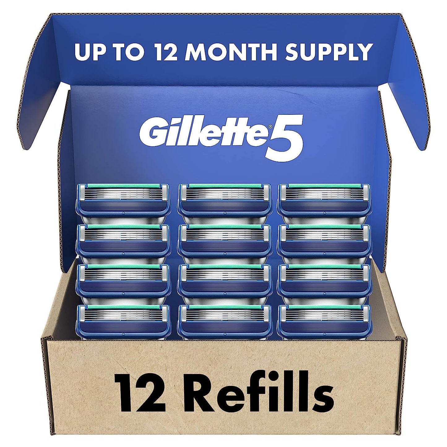 Gillette - 5 recambios de cuchillas de afeitar para hombre, 12 unidades