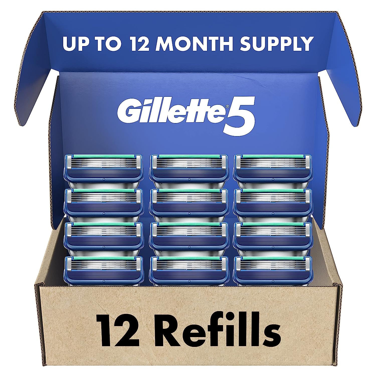 Gillette - 5 recambios de cuchillas de afeitar para hombre, 12 unidades