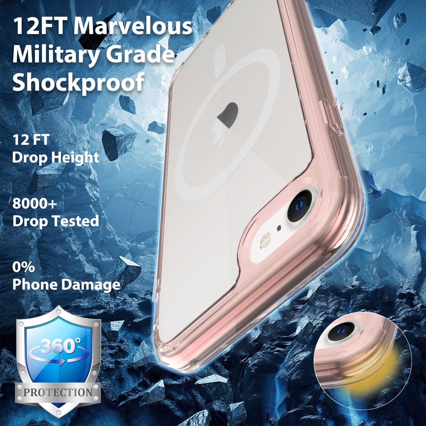 Funda magnética para iPhone SE 2022/2020, funda para iPhone 8/7 [protección contra caídas de grado Mil] [compatible con Magsafe] Funda protectora transparente delgada a prueba de golpes, rosa