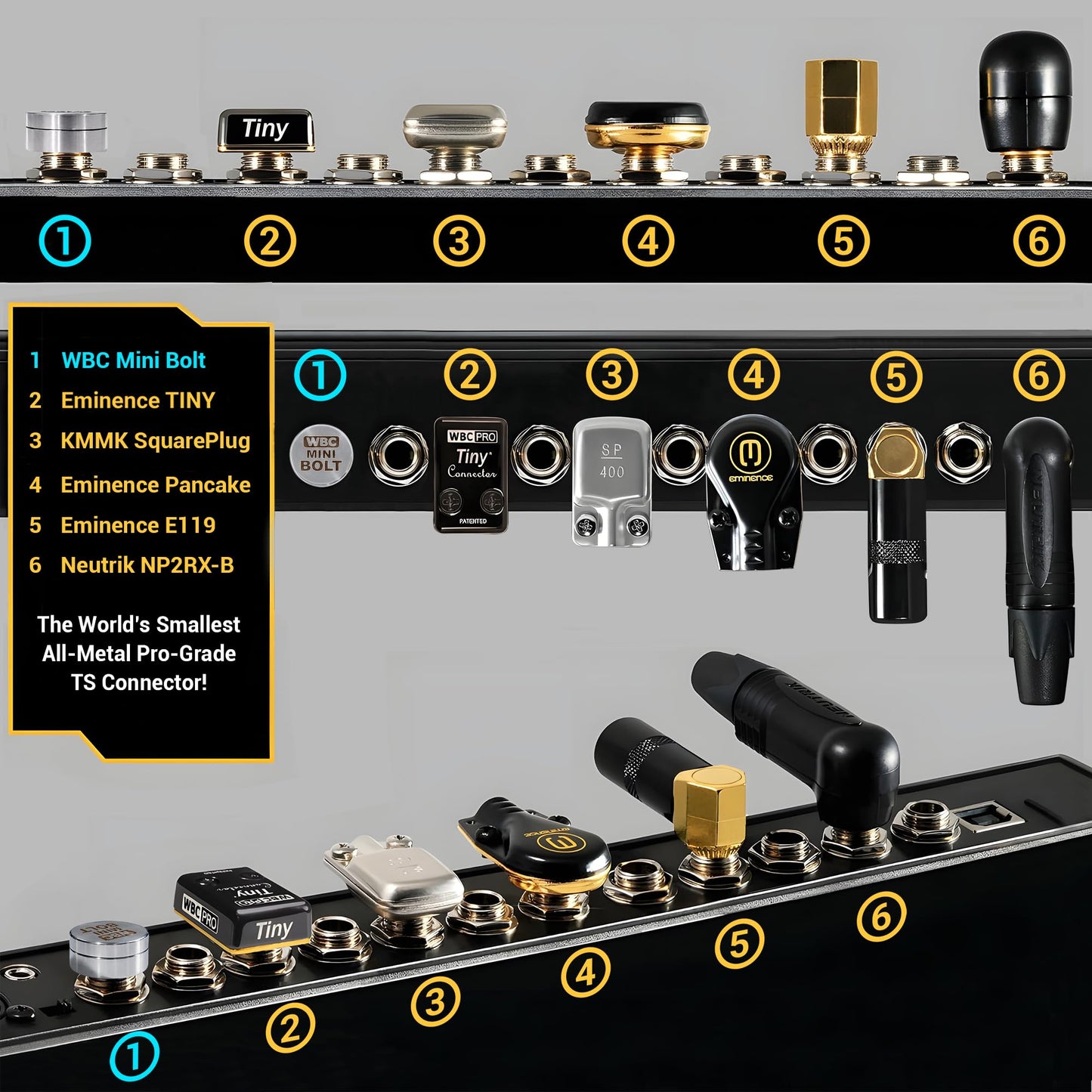 3 unidades - 6 pulgadas - WBC-PRO-PEDAL - 22 AWG - Tapa baja (18pF/ft) - Grado profesional - Base de grafito - pedal de doble blindaje, efectos, parche, cable de instrumento con enchufes TS en ángulo