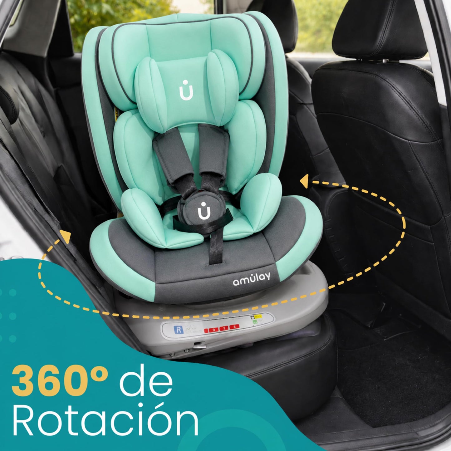 Amulay Autoasiento Kiddo ISOFIX 360°, 0 a 12 Años, Verde