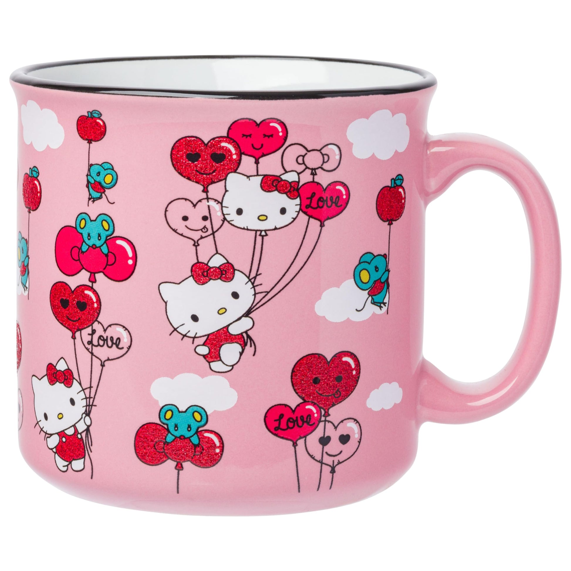 Taza de Cerámica Silver Buffalo Sanrio Hello Kitty rojo y rosa patrón de purpurina 20 onzas