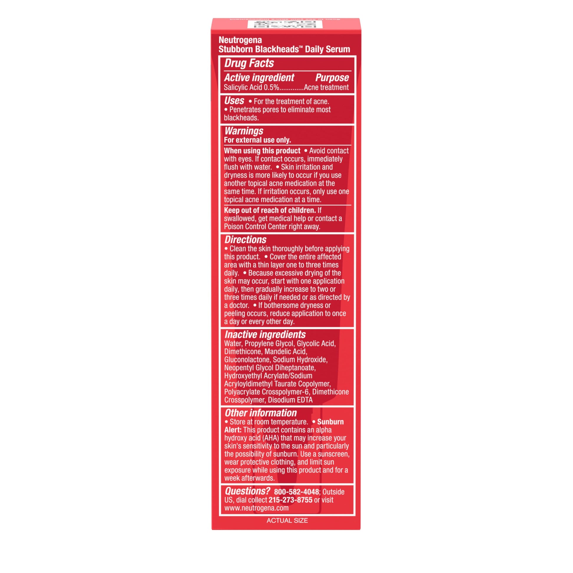 Neutrogena Stubborn Blackheads Daily Acne Facial Serum with Salicylic, Glycolic, Polyhydroxy & Mandelic Acids, Oil-Free Face Serum for Acne-Prone Skin to Help Clear Clogged Pores, 1 fl. oz