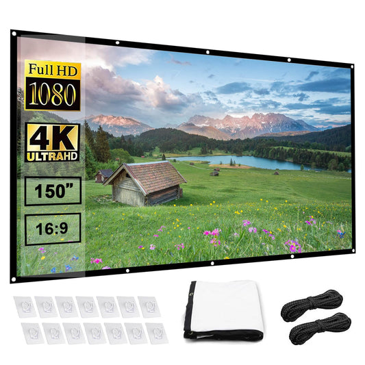 Pantalla para Proyector, Tela para Proyector de150 Pulgadas, Visualización de Proyección Antiarrugas, HD 4K Lona para Proyector, Pantalla de Cine Plegable para Interior y Exterior(espesado-150)