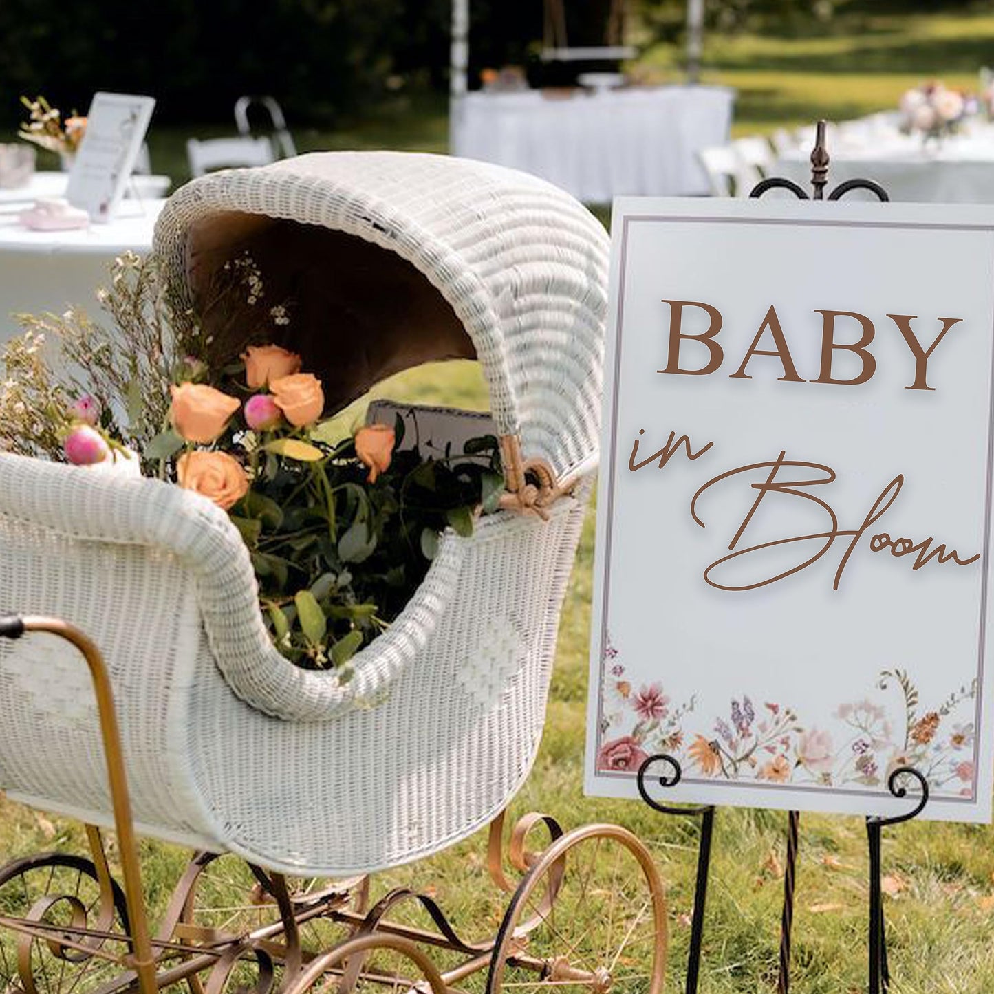 VANGNING Letrero de calcomanía Baby in Bloom - Letrero de calcomanía para baby shower de niña o niño, decoración de revelación de género para telón de fondo, arco de globos, decoración de pared para