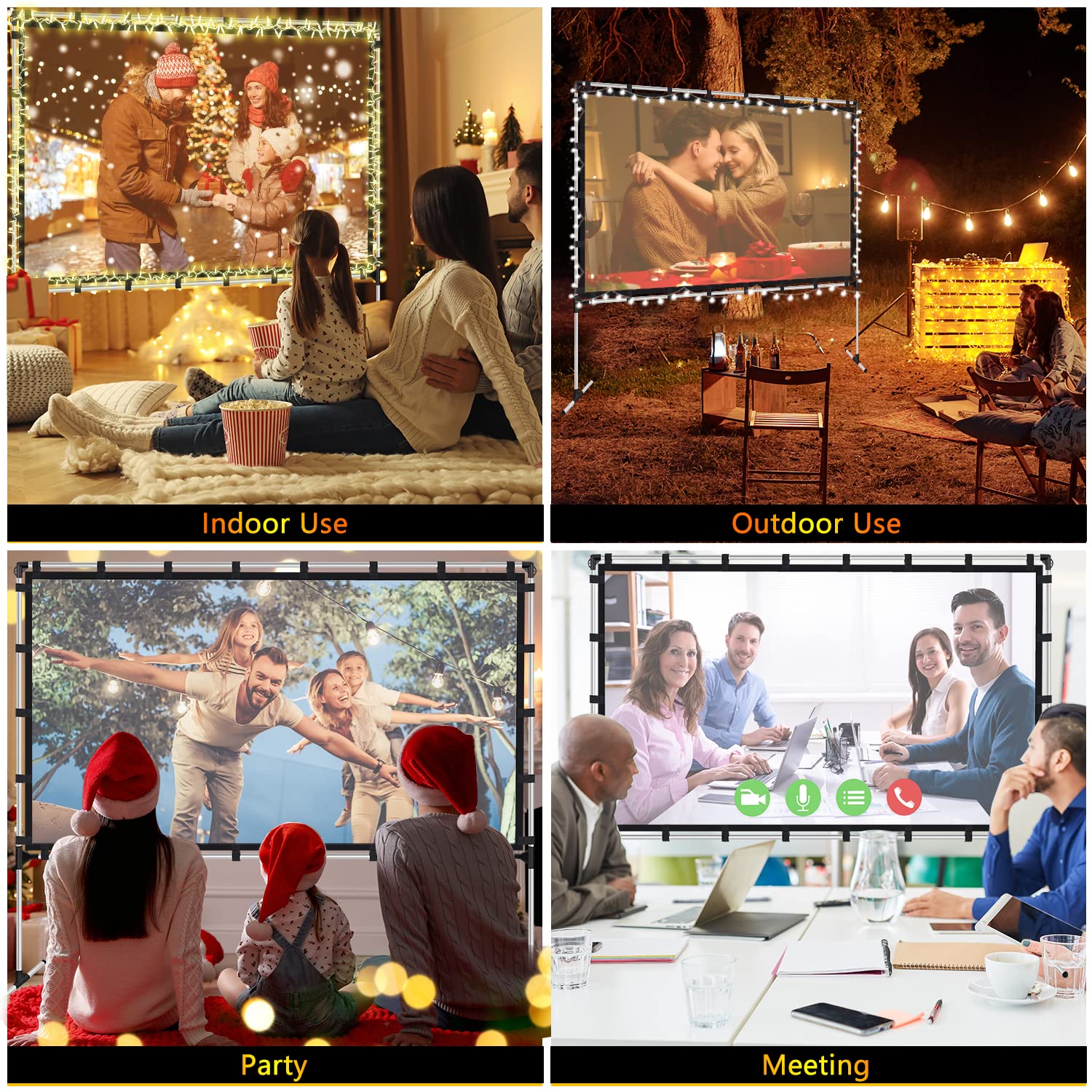 AZXRHWYGS visualización de proyector con Soporte de 120 Pulgadas para Interiores y Exteriores, visualización de proyector 16:9 4K HD, portátil, visualización de proyección Frontal Trasera