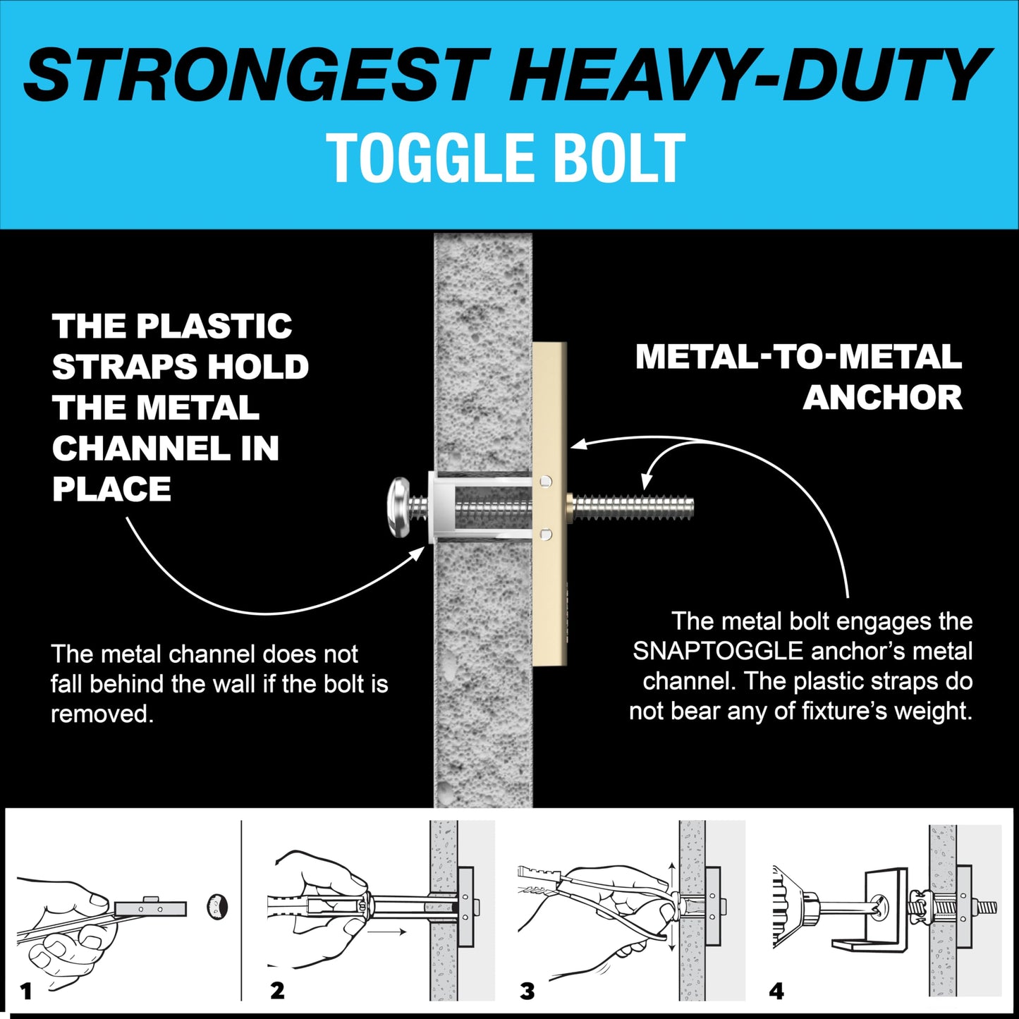 toggler Snaptoggle BC Toggle ancla, acero galvanizado, Canal, fabricado en EE. UU, 3/20.3 cm a 2 – 1/2" Rango de agarre, para 3/20.3 cm -16 UNC tamaño de cierre (paquete de 25)