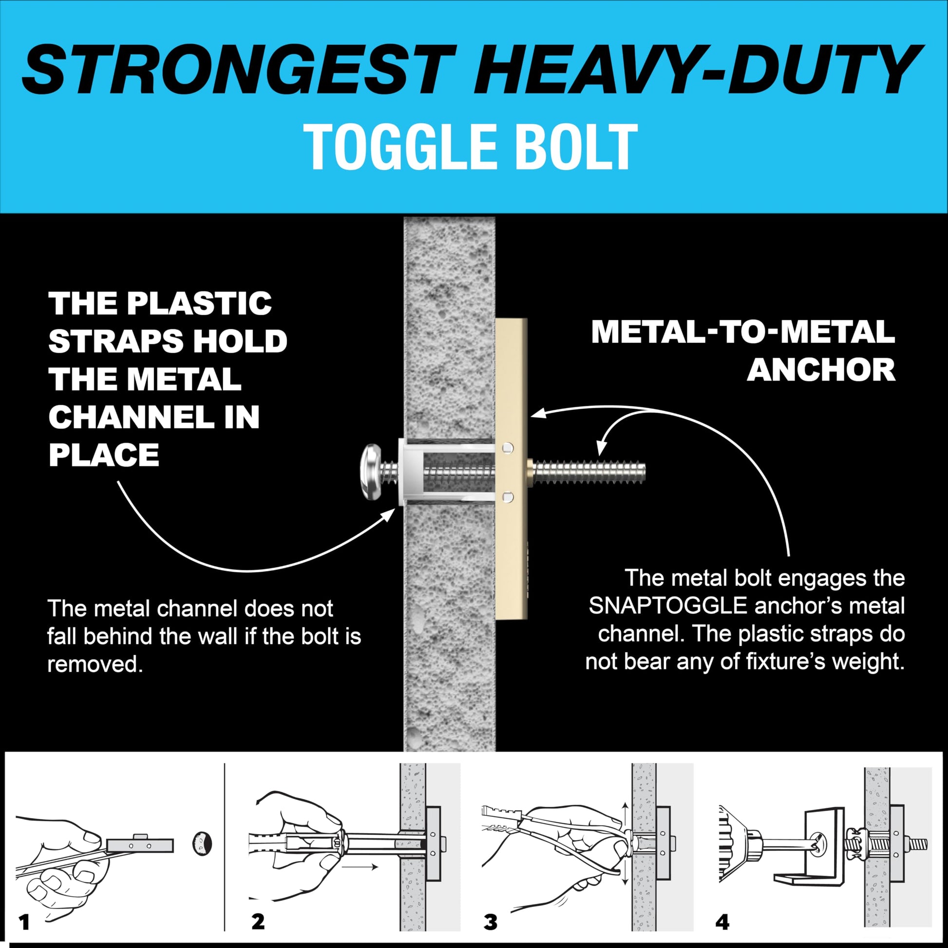 toggler Snaptoggle BC Toggle ancla, acero galvanizado, Canal, fabricado en EE. UU, 3/20.3 cm a 2 – 1/2" Rango de agarre, para 3/20.3 cm -16 UNC tamaño de cierre (paquete de 25)