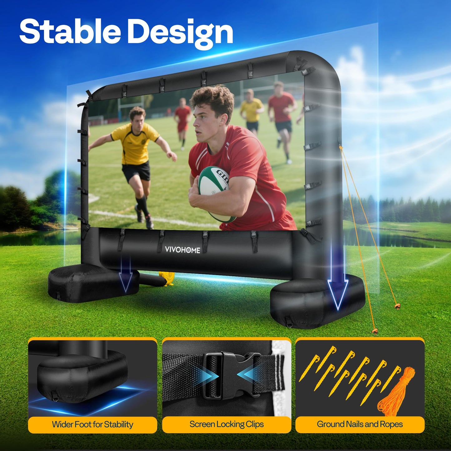 VIVOHOME visualización de proyector inflable de 20 pies para exteriores, visualización de película soplada para uso al aire última intervensión, visualización de TV grande con bolsa de transporte para