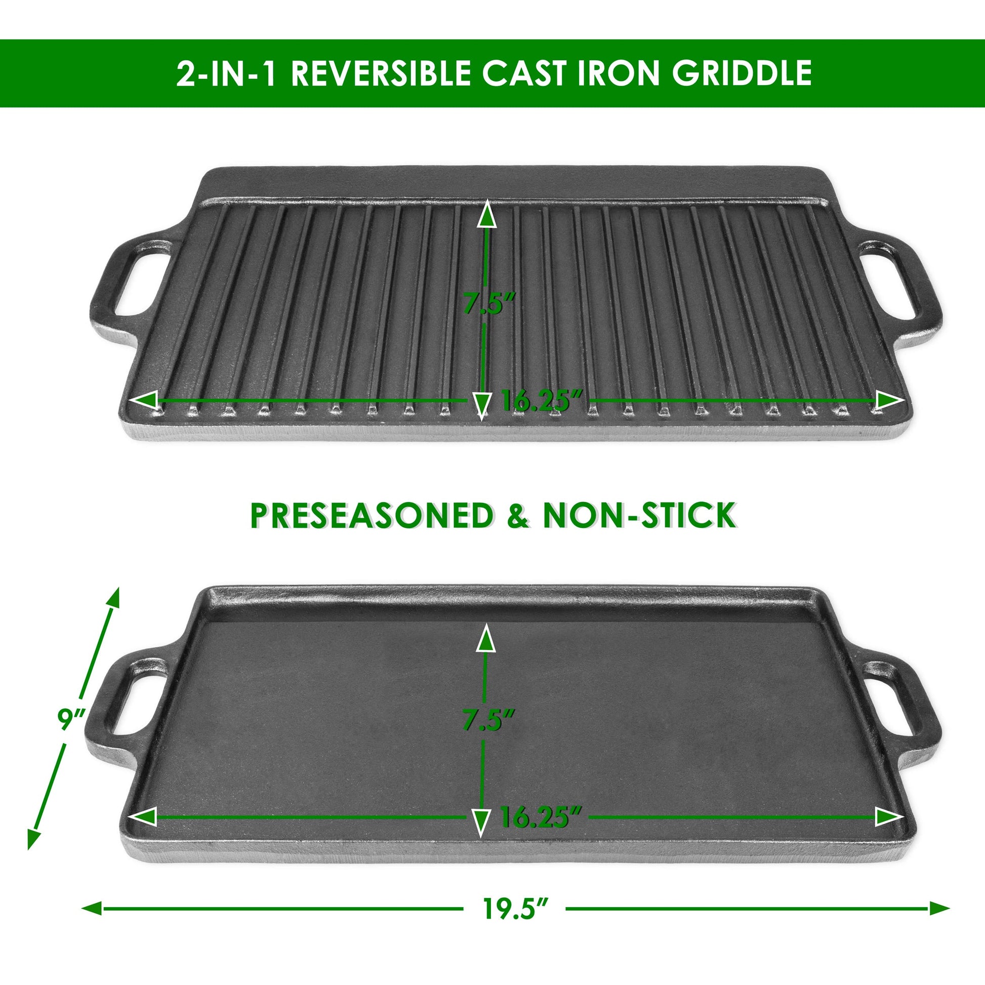 Plancha de Hierro Fundido ProSource Negro Reversible Pre-sazonada y Antiadherente