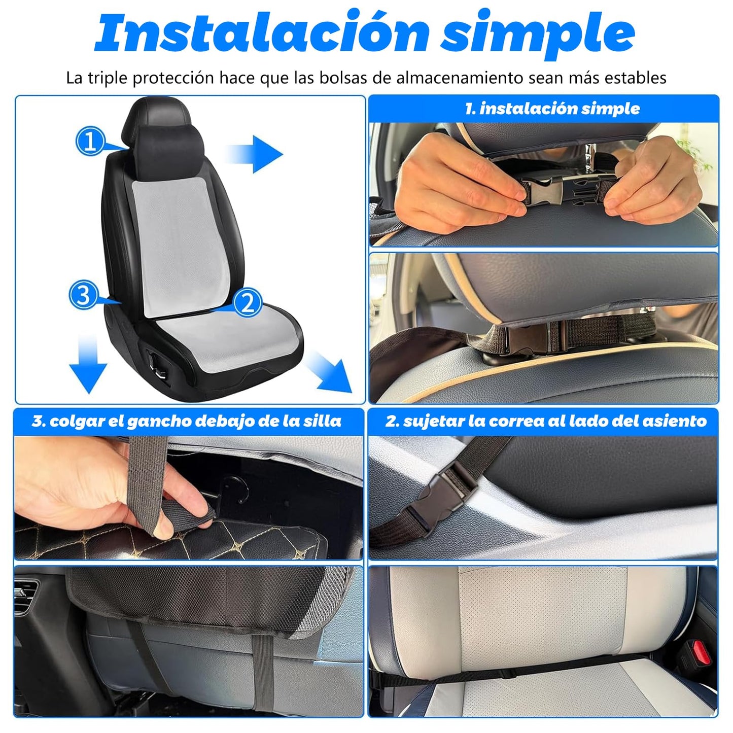 Organizador para Asiento Trasero de Auto con Bandeja, Bolsa de Almacenamiento y Protector de Asiento para Coche, Accesorio Esencial para Niños y Viajes Familiares en Carretera (Negro 1 pieza)