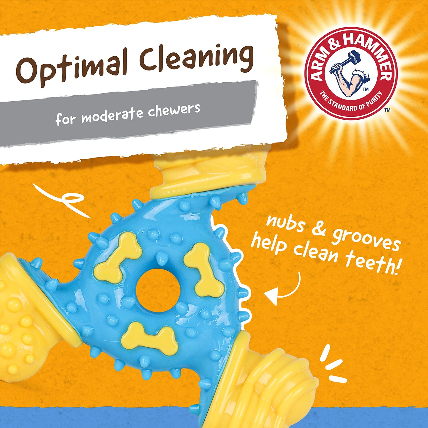 Arm & Hammer for Pets Nubbies TriBone Dog Dental Toy| Best Dog Chew Toy for Moderate Chewers | Dog Dental Toy Helps Reduce Plaque & Tartar | Peanut Butter Flavor Baking Soda