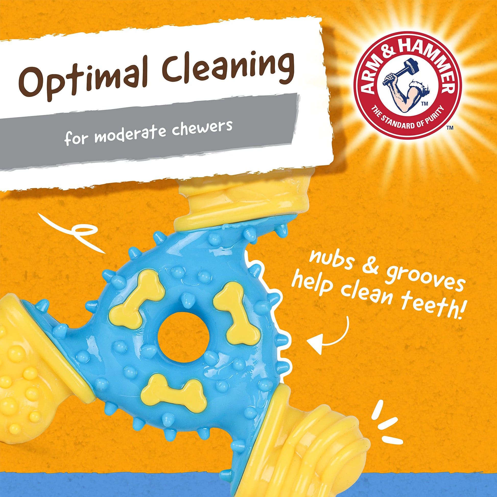 Arm & Hammer for Pets Nubbies TriBone Dog Dental Toy| Best Dog Chew Toy for Moderate Chewers | Dog Dental Toy Helps Reduce Plaque & Tartar | Peanut Butter Flavor Baking Soda