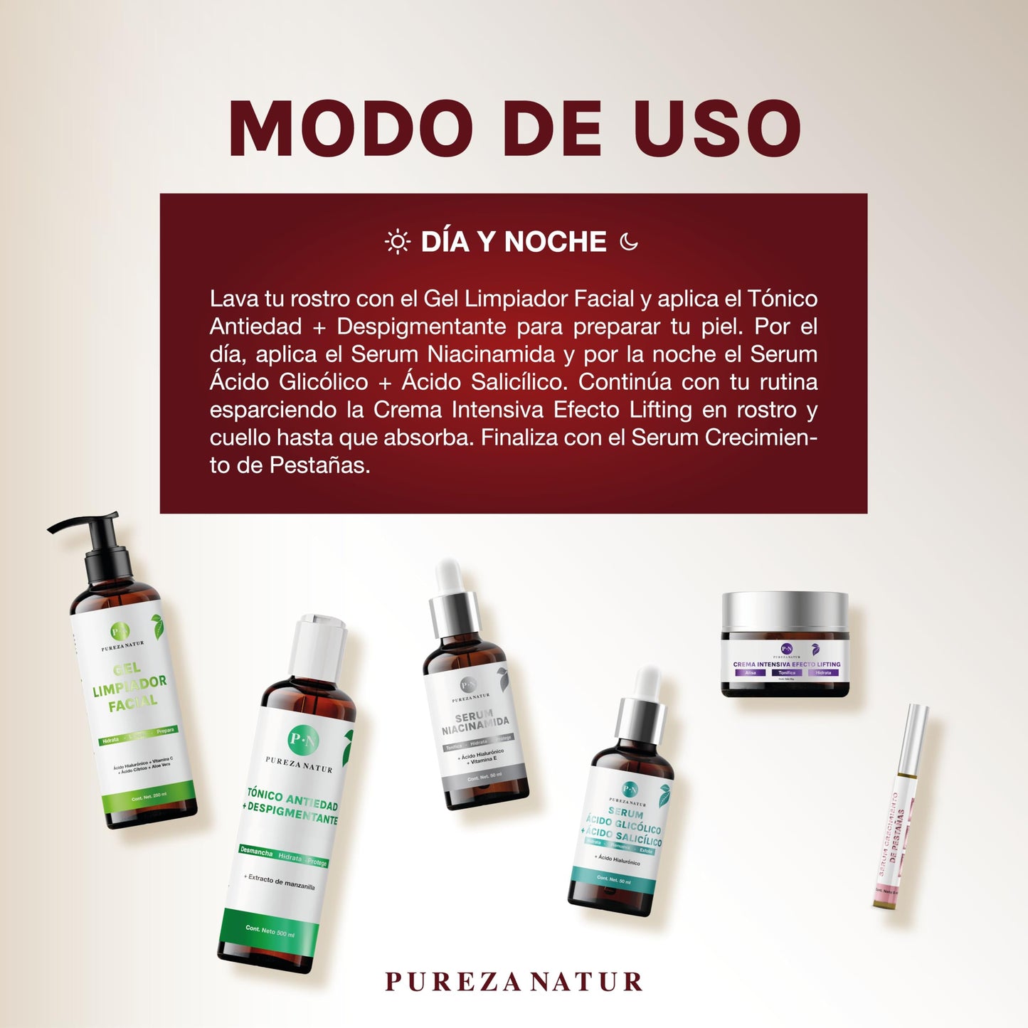Kit Facial Edición limitada Navidad 2024 Serum Niacinamida, Ácido glicólico + Salicílico y pestañas. Crema lifting, Gel limpiador, Tónico antimanchas anti-edad | Paquete completo día y noche regalos para el cuidado de la piel, hidratación y rejuvenecimien