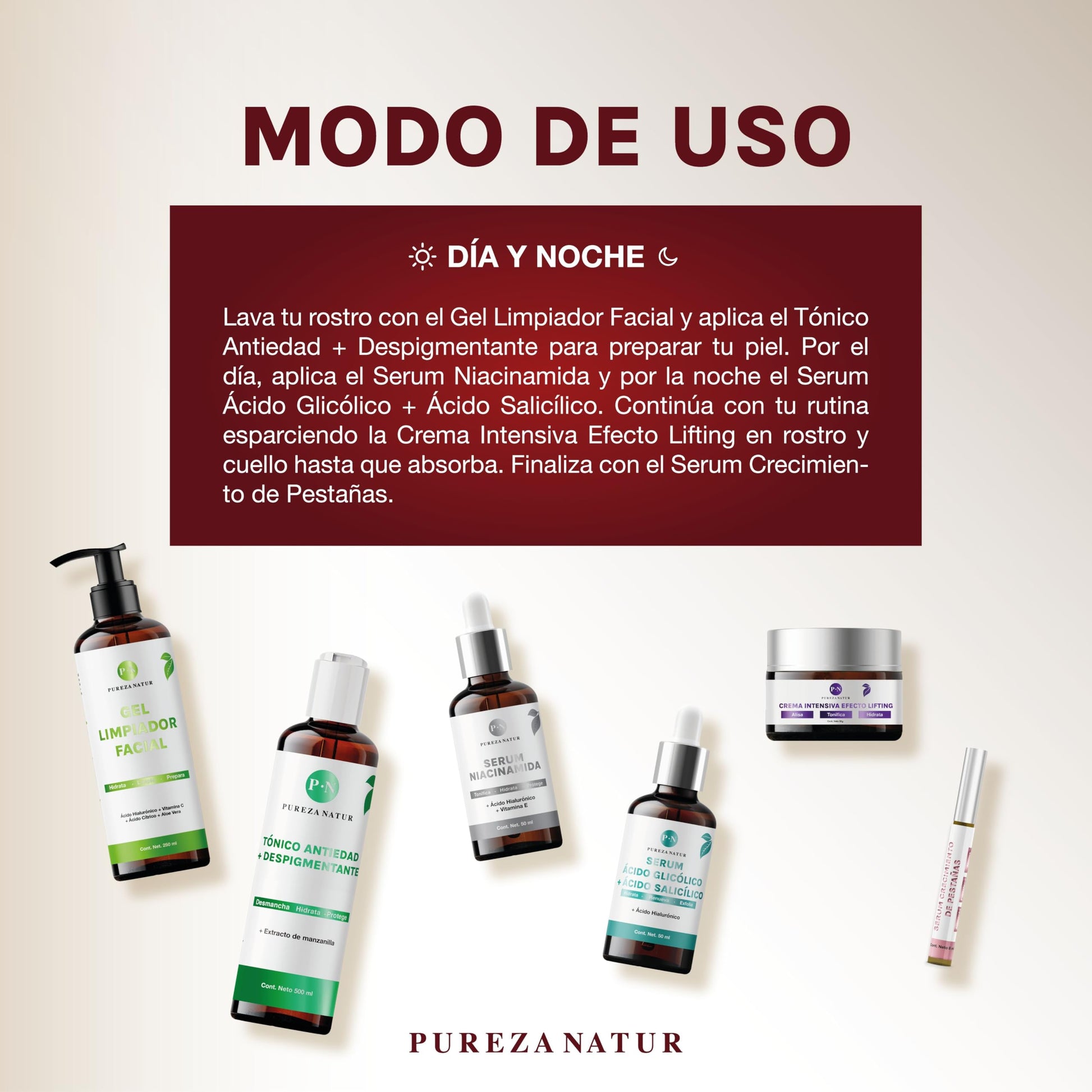 Kit Facial Edición limitada Navidad 2024 Serum Niacinamida, Ácido glicólico + Salicílico y pestañas. Crema lifting, Gel limpiador, Tónico antimanchas anti-edad | Paquete completo día y noche regalos para el cuidado de la piel, hidratación y rejuvenecimien