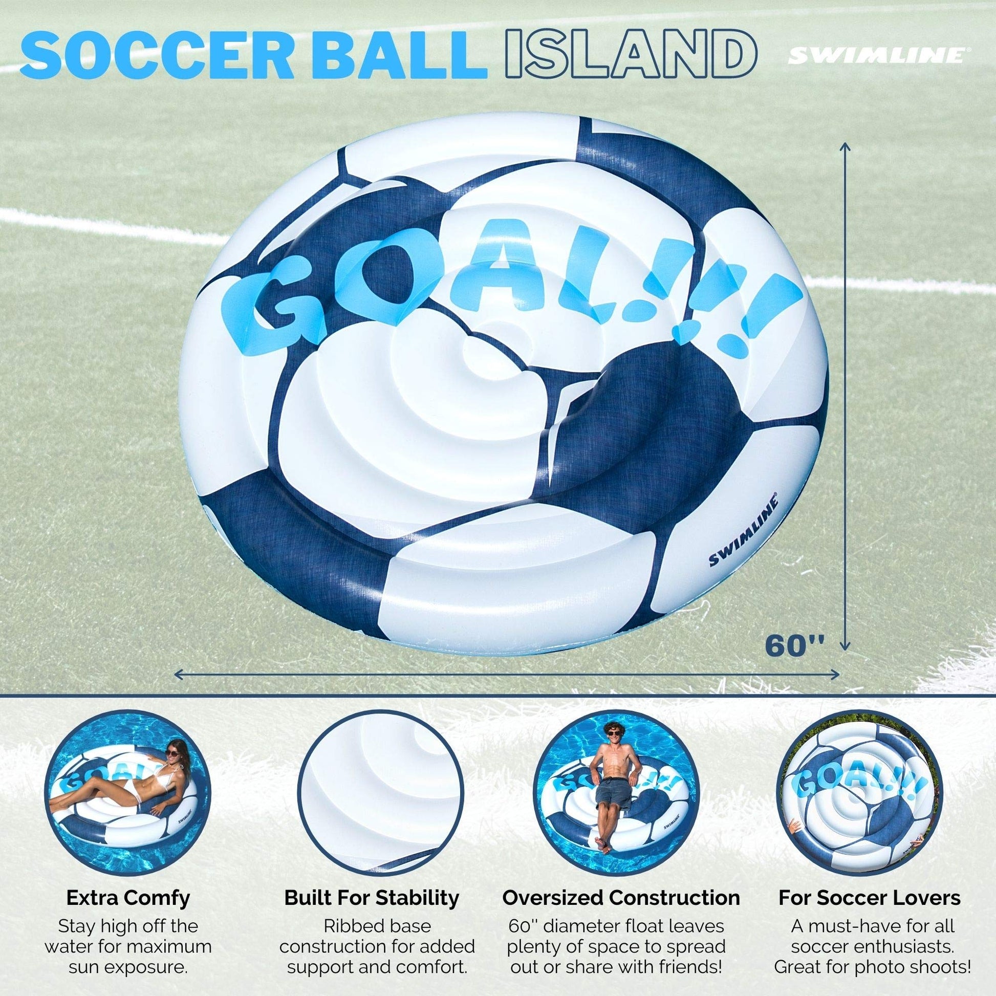 Balón de Fútbol Inflable Swimline Azul Blanco para Montar en la Piscina