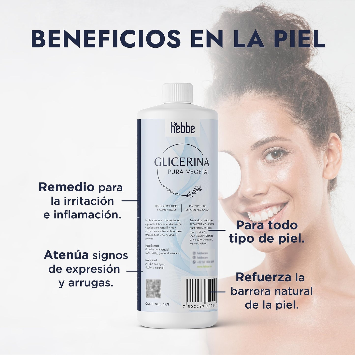 Hebbe | Glicerina Vegetal | Efecto Calmante | Para todo tipo de Piel | Uso Cosmético y Comestible | Refuerza la Hidratación | 1 kg