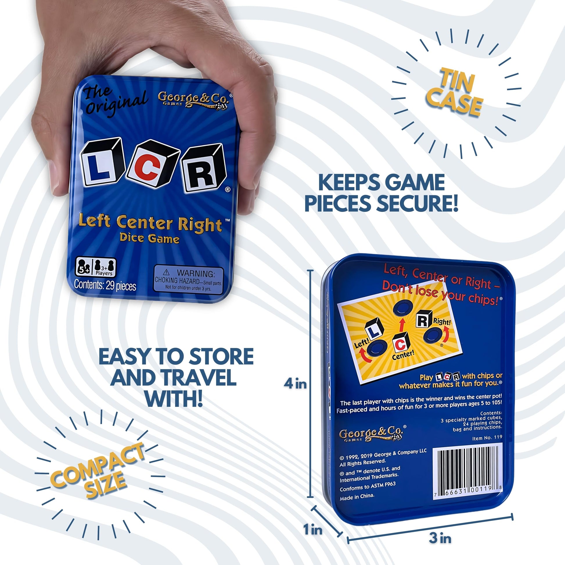 George & Company LLC LCR® Left Center Right™ Juego de Dados - Lata Azul