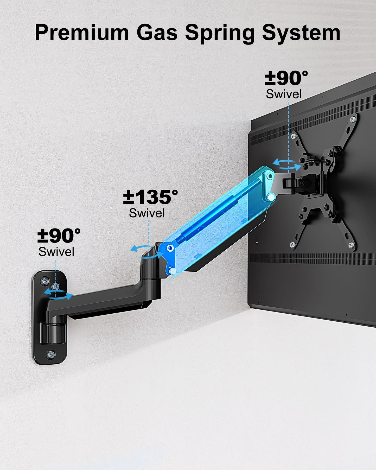 Soporte de Pared ErgoFocus Negro Ultra Ancho para Monitor de Hasta 35 Pulgadas con Brazo de Resorte de Gas