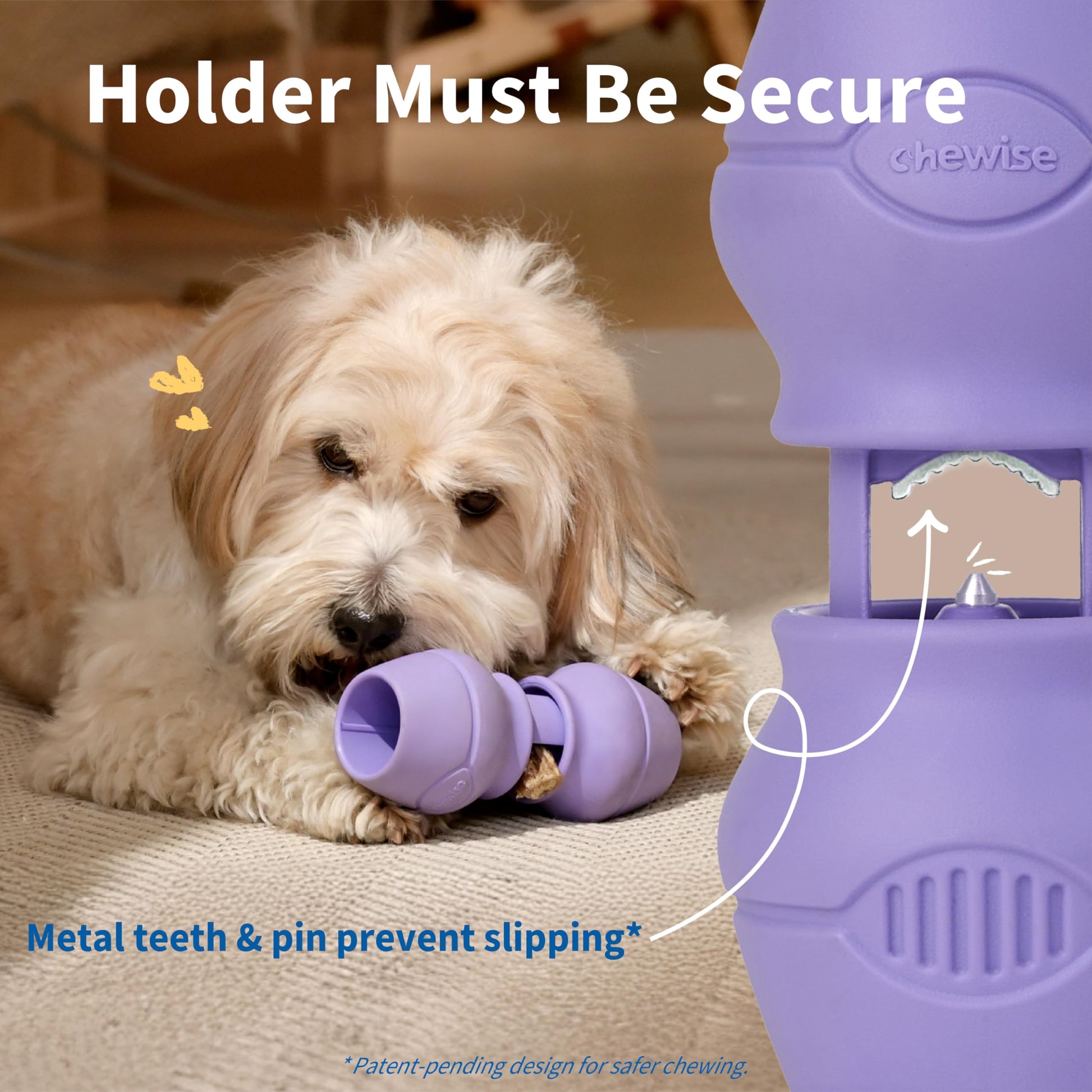 Chewise Soporte para Palitos Naturales de Toro para Perros, Uso rudo, diseño para prevenir el atragantamiento, Juguete para Mascotas Libre de BPA, Compatible con Varios tamaños y Razas