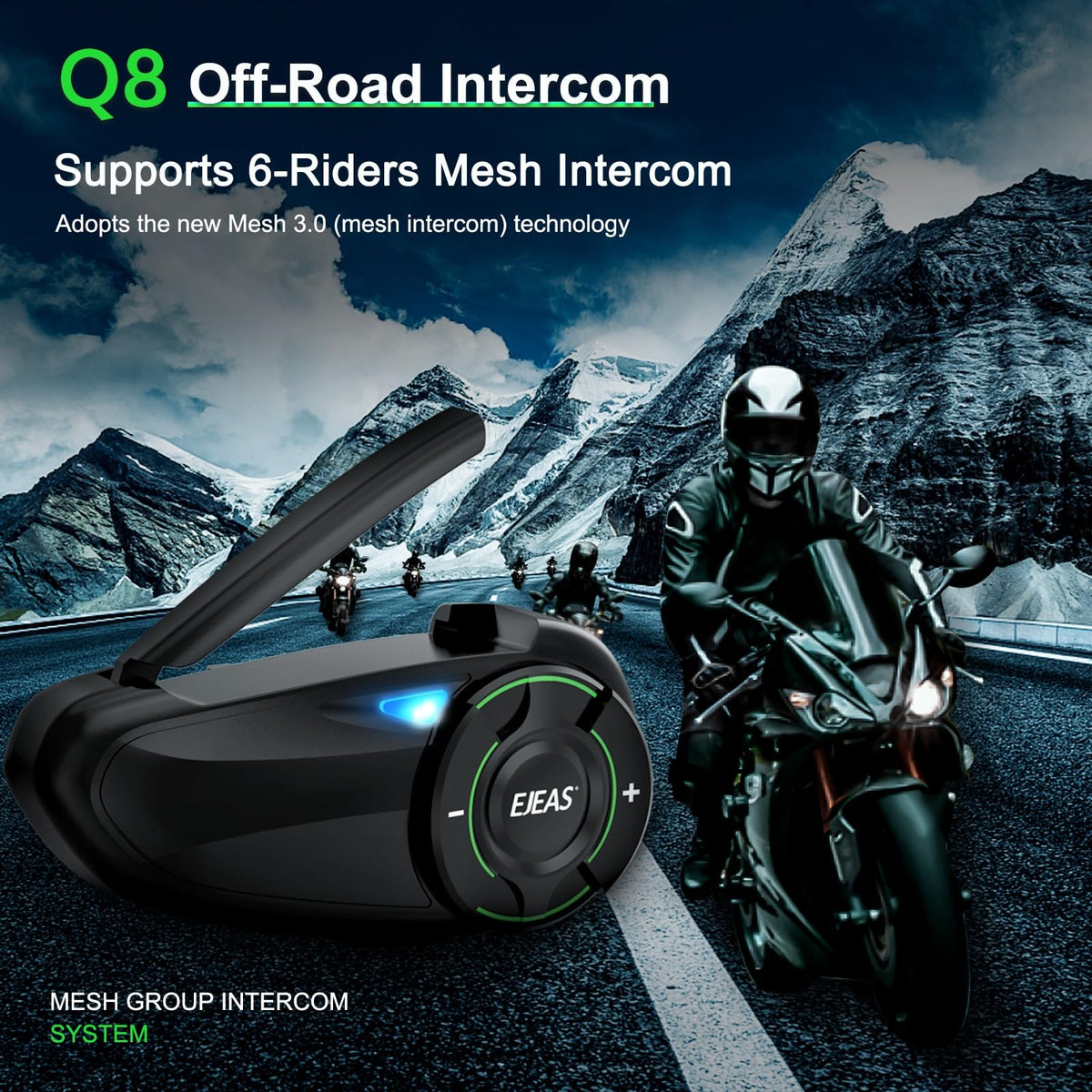 Auricular Bluetooth para Casco de Motocicleta iSunergy Mesh 3.0 Negro con Cancelación de Ruido CVC, Impermeable IP67 y Compatibilidad para 6 Pilotos
