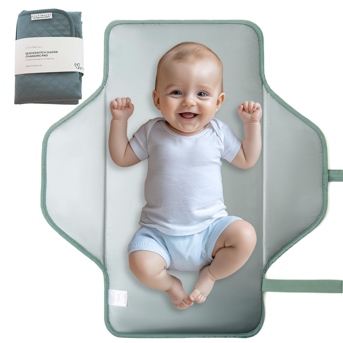 Lily Miles - Cambiador portátil para bebé, cambiador de pañales con cierres magnéticos, almohadilla de viaje para bolsa de pañales, esencial para bebé, tapete lavable e impermeable (verde sauce