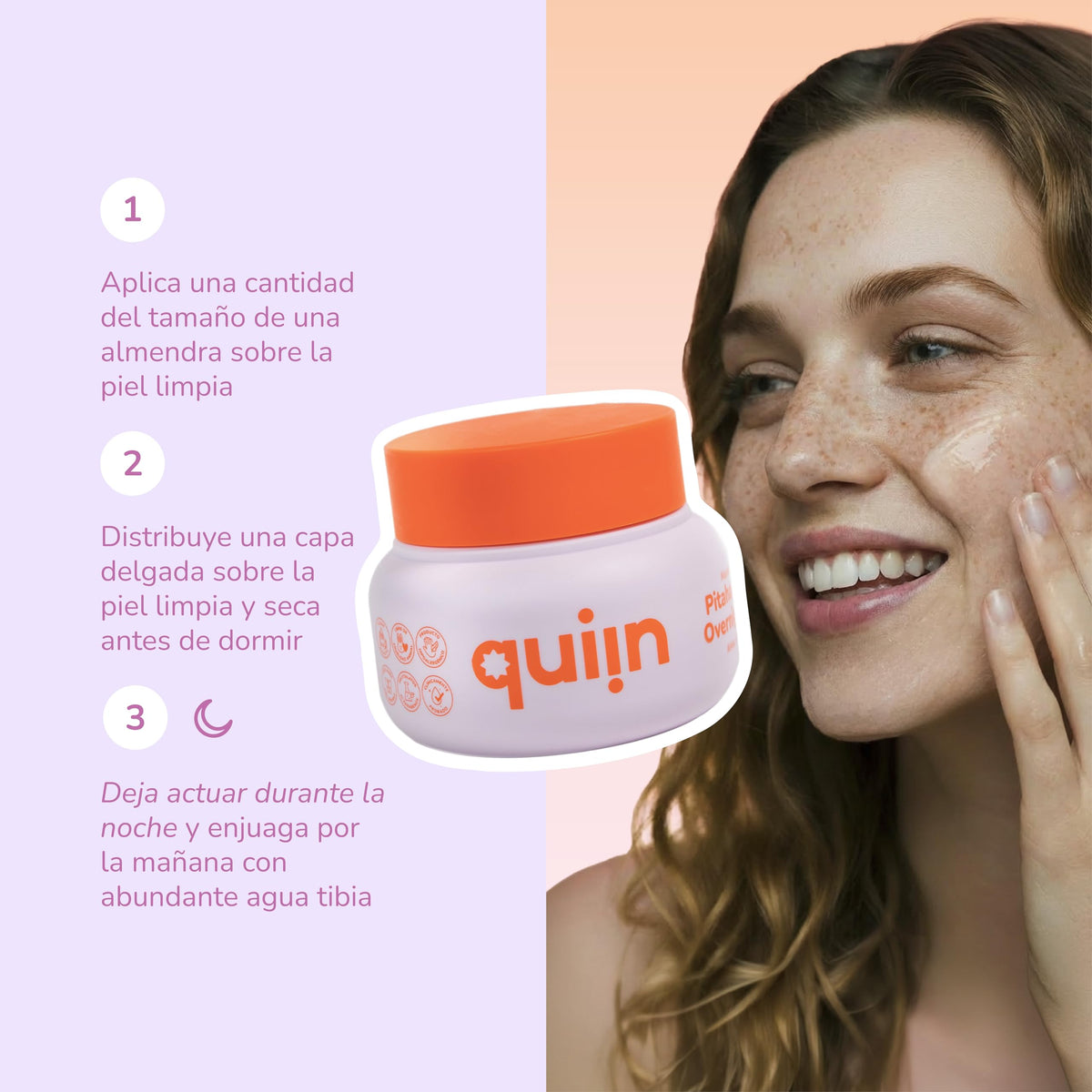 Quiin Pitahaya Glow Overnight Mask – Mascarilla Facial Nocturna con AHA’s de Pitahaya y Aloe Vera – Exfoliación Suave para una Piel Renovada y Radiante – 50 ml