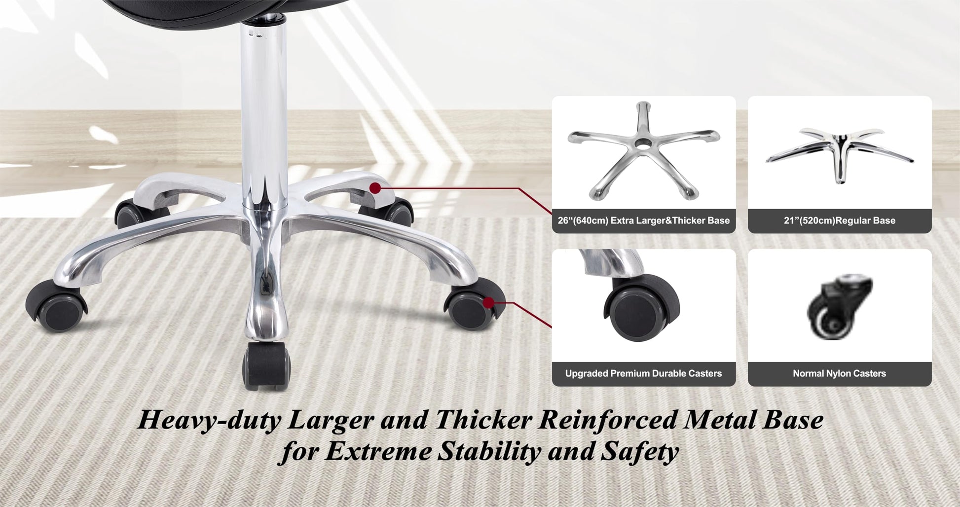 HNKastela - Sillín rodante con soporte trasero, silla ergonómica de altura ajustable con ruedas para higienista dental, salón, esteticista